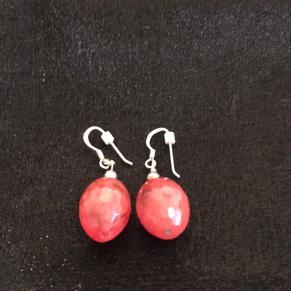 Cherry Quartz and silver drop earrings faceted